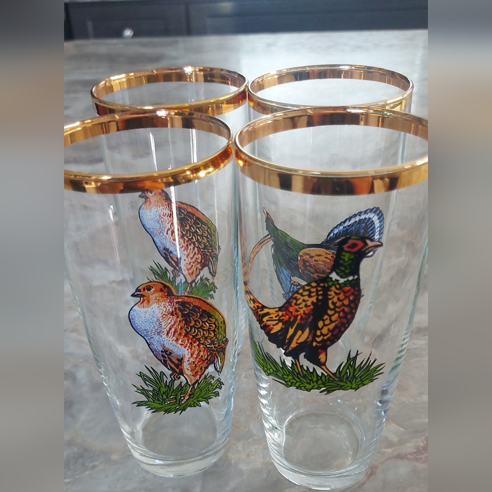 Set of 4 Gold Rimmed Bird Glasses - Picture 8 of 9